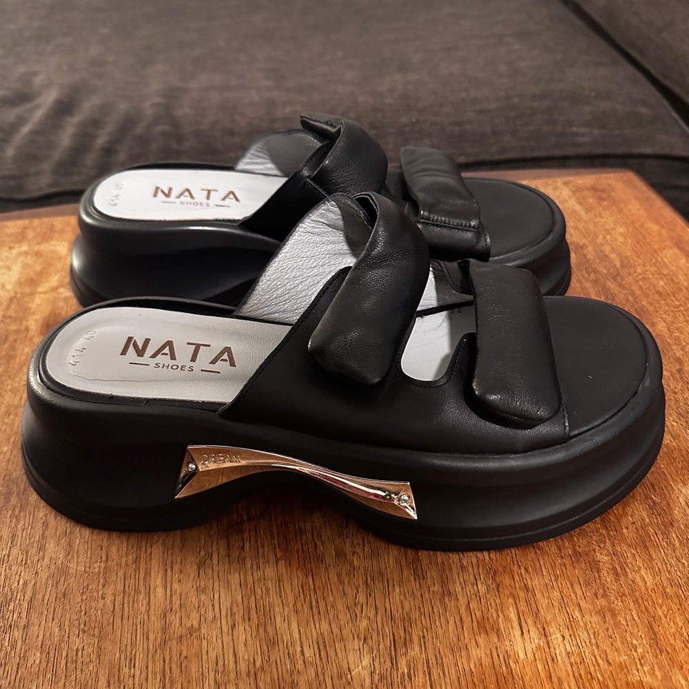 NATA Black Chunky Sporty Y2K Slide Sandals